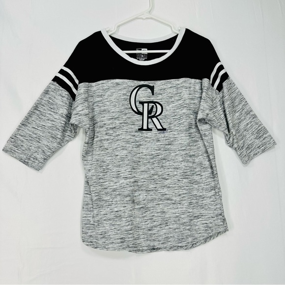 New Era Tops - New Era - Colorado Rockies Baseball Black & White Dolman Sleeve Tee - Size M